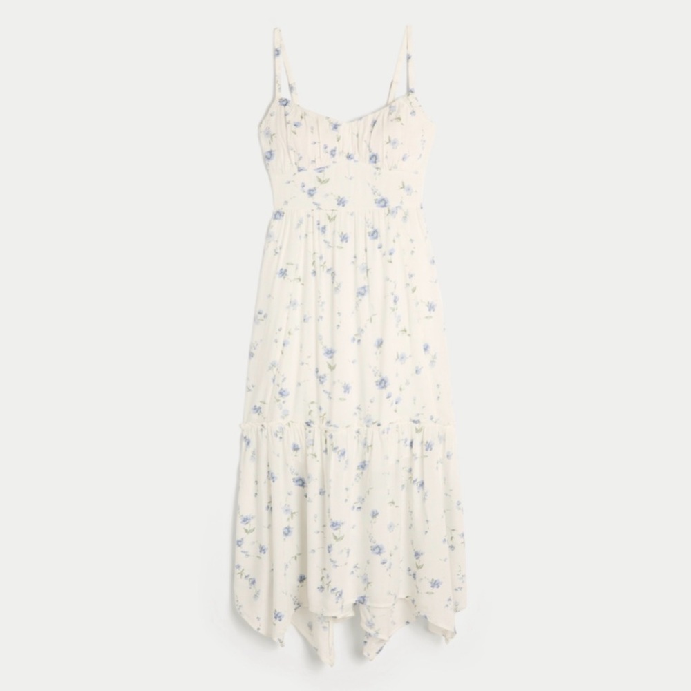 Hollister Cream Maxi Dress with Blue Floral Print